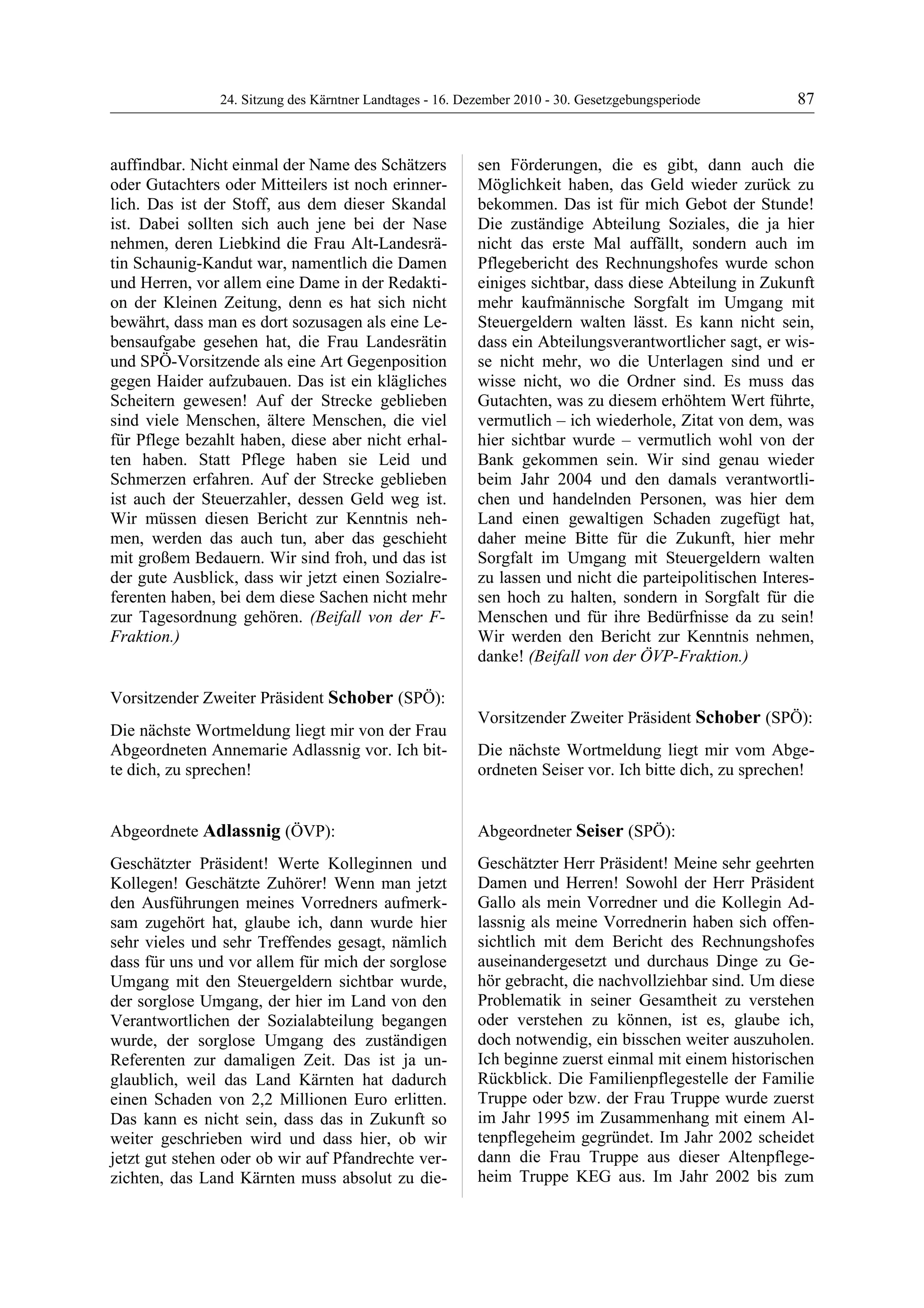 24. LTG-Sitzung am 16. Dezember 2010