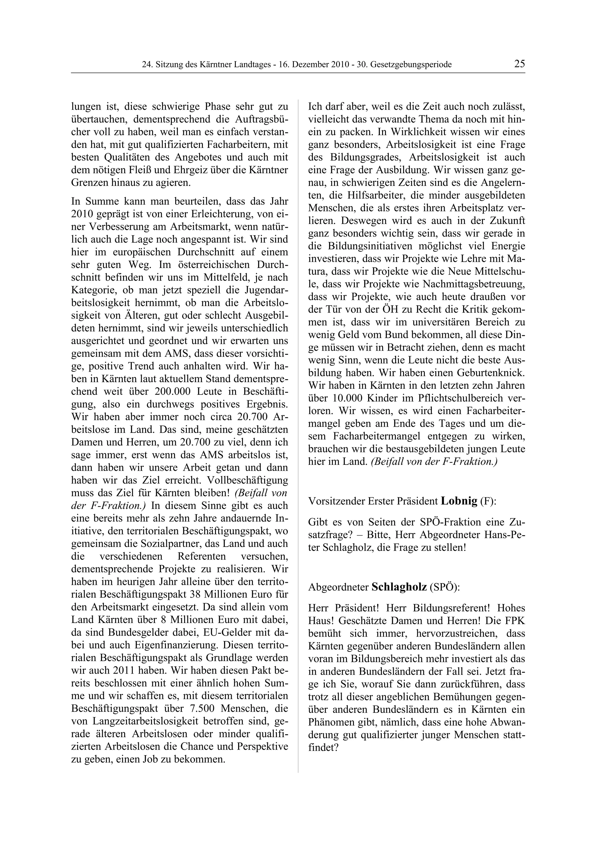 24. LTG-Sitzung am 16. Dezember 2010