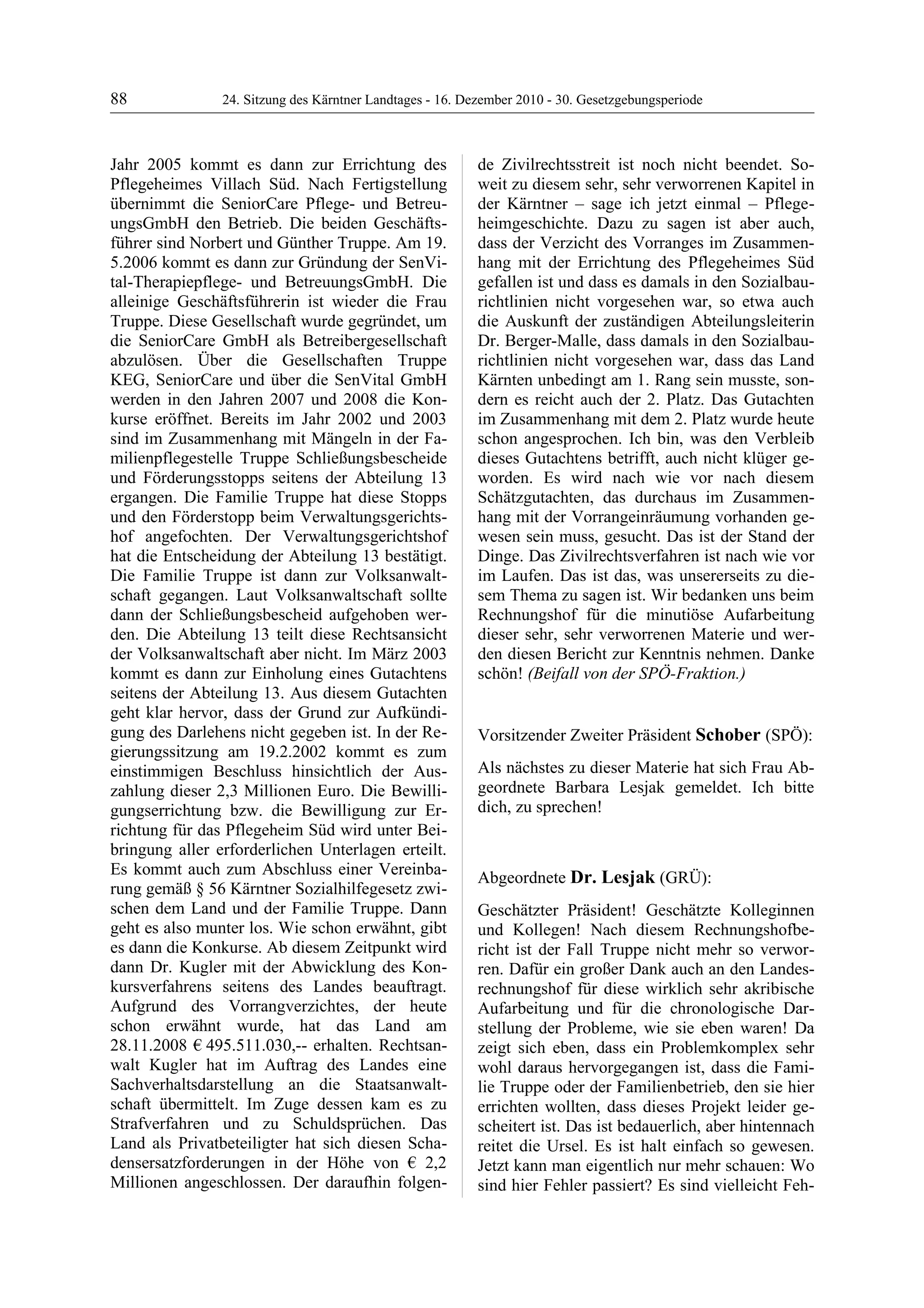 24. LTG-Sitzung am 16. Dezember 2010