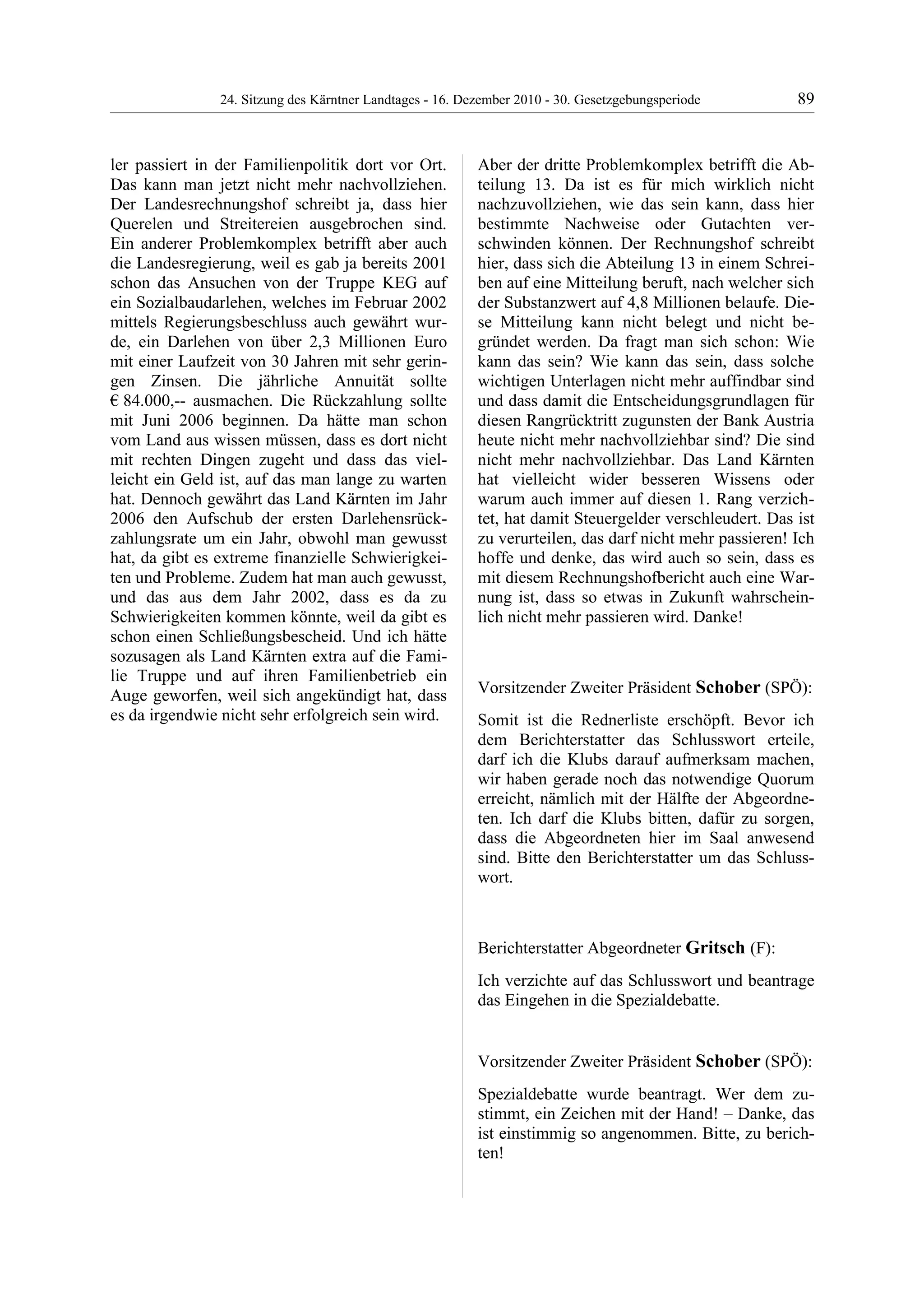 24. LTG-Sitzung am 16. Dezember 2010