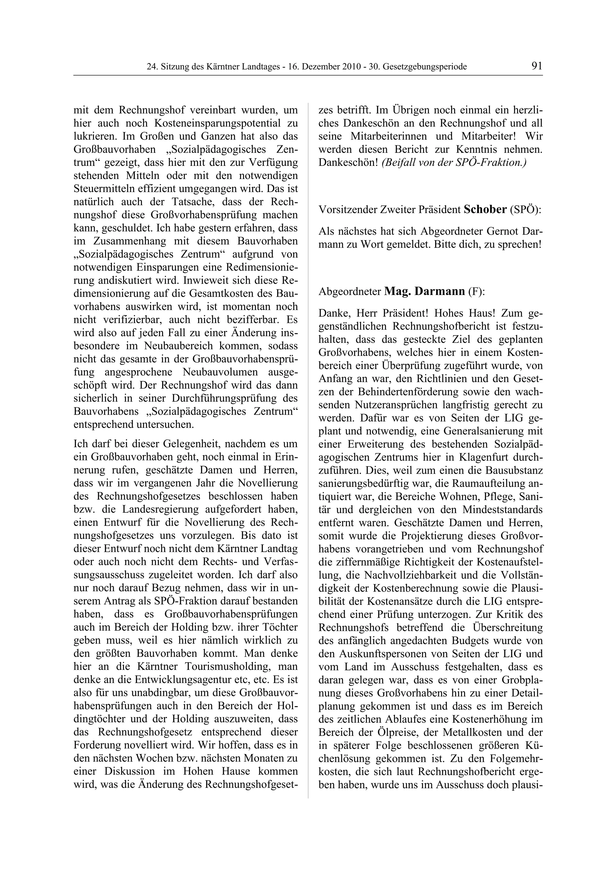 24. LTG-Sitzung am 16. Dezember 2010