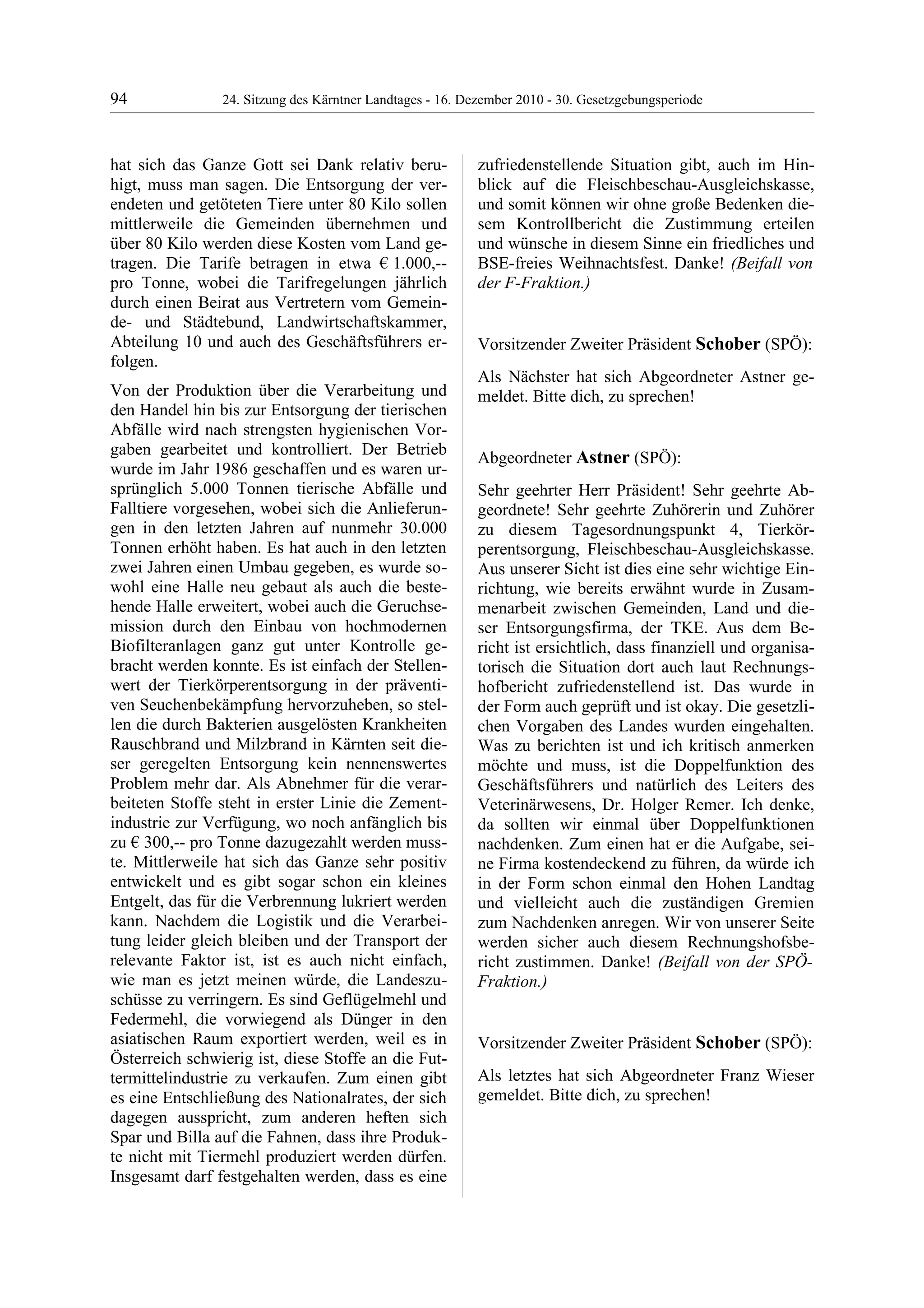 24. LTG-Sitzung am 16. Dezember 2010