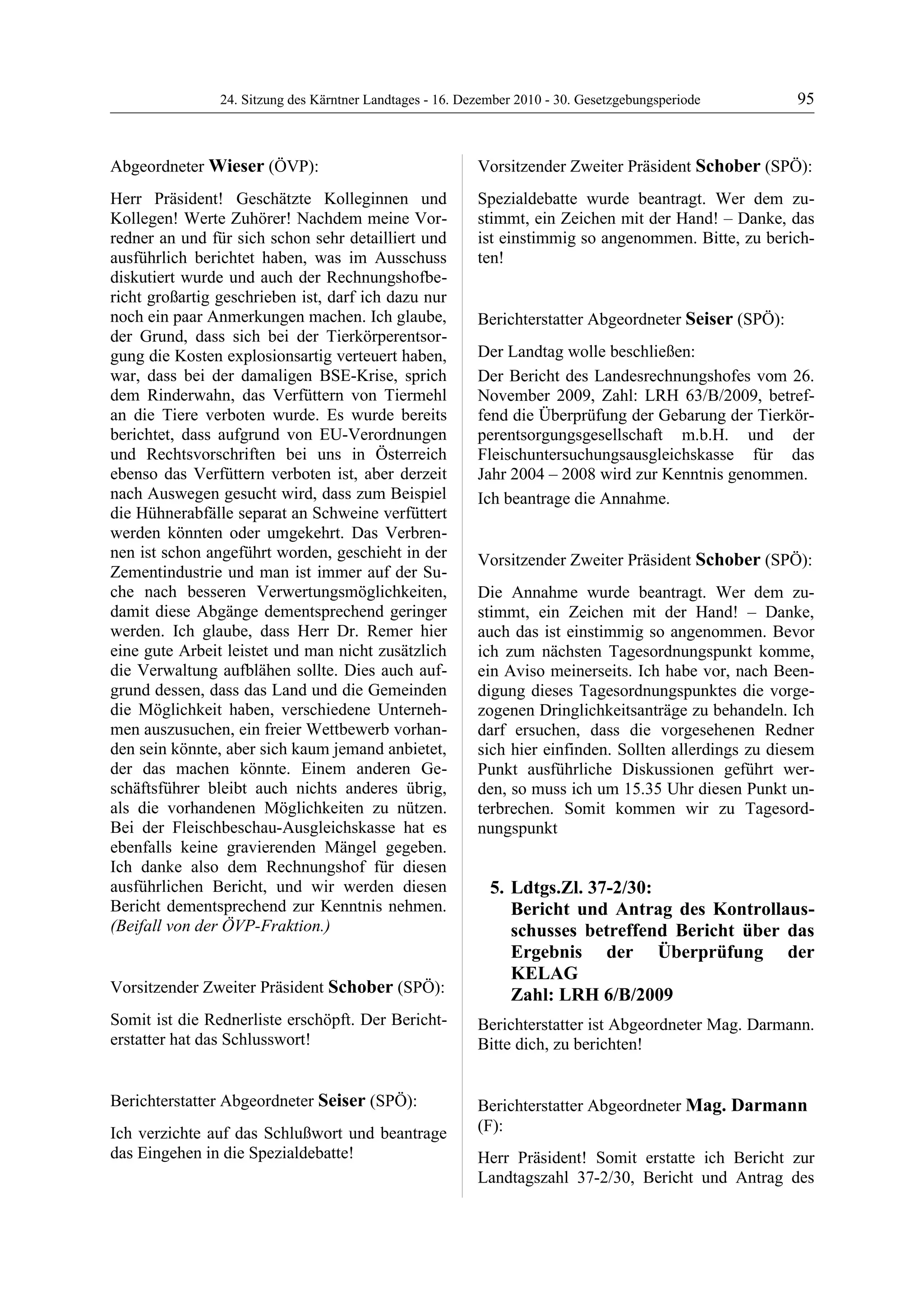 24. LTG-Sitzung am 16. Dezember 2010