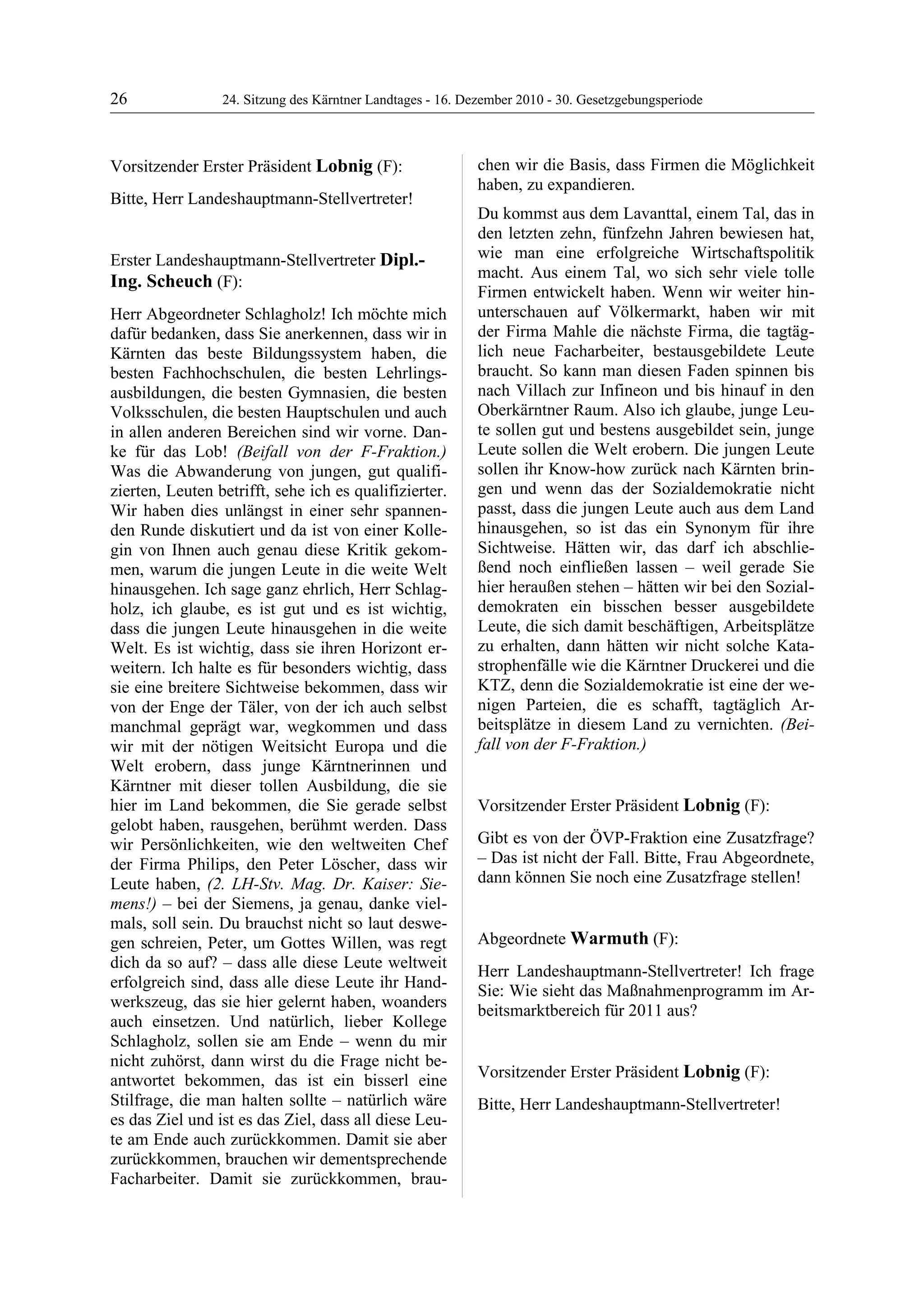 24. LTG-Sitzung am 16. Dezember 2010