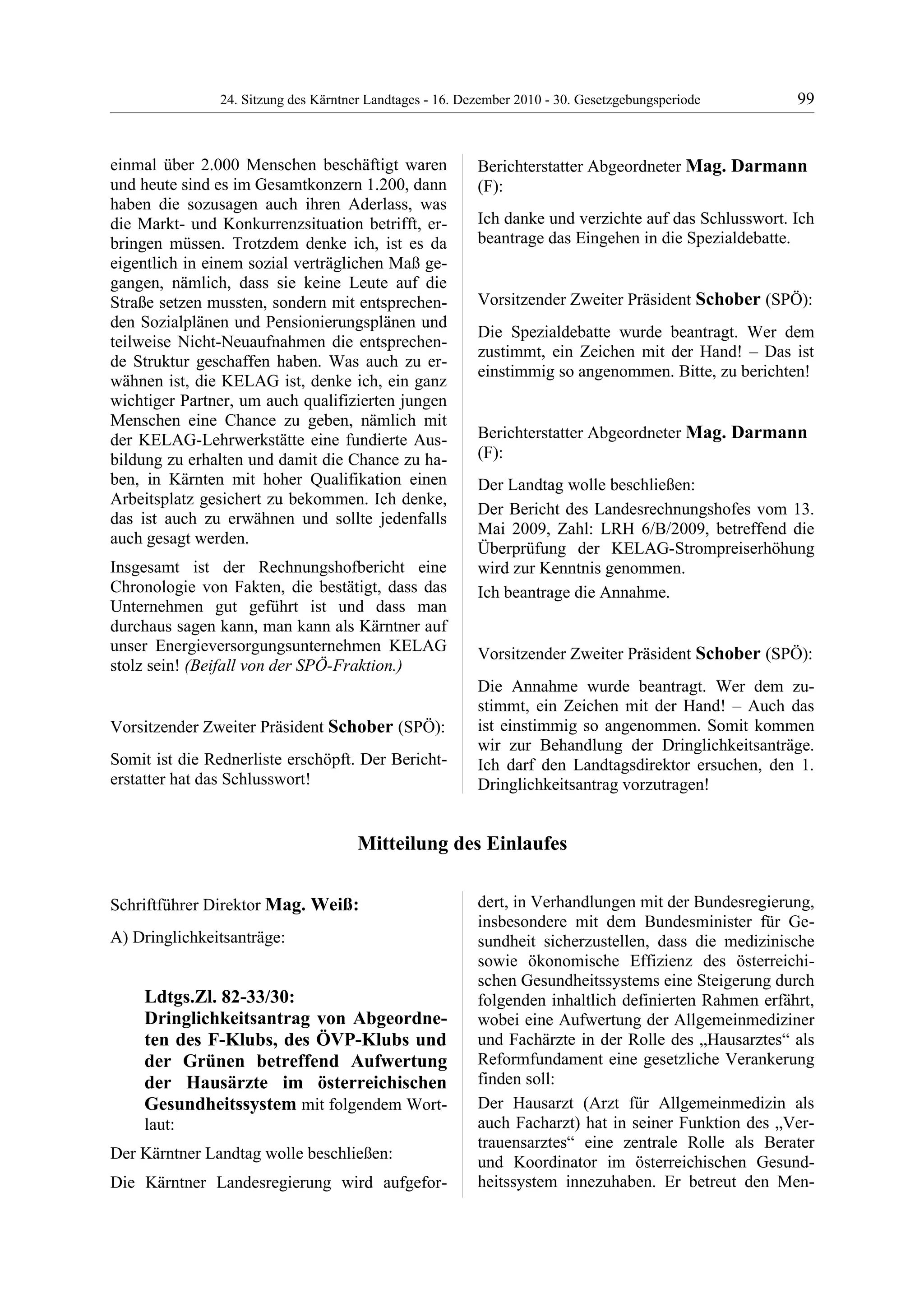 24. LTG-Sitzung am 16. Dezember 2010