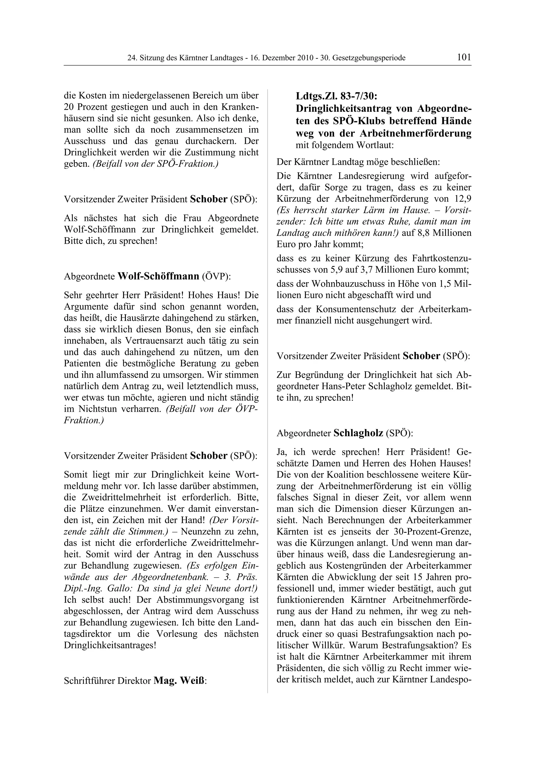 24. LTG-Sitzung am 16. Dezember 2010