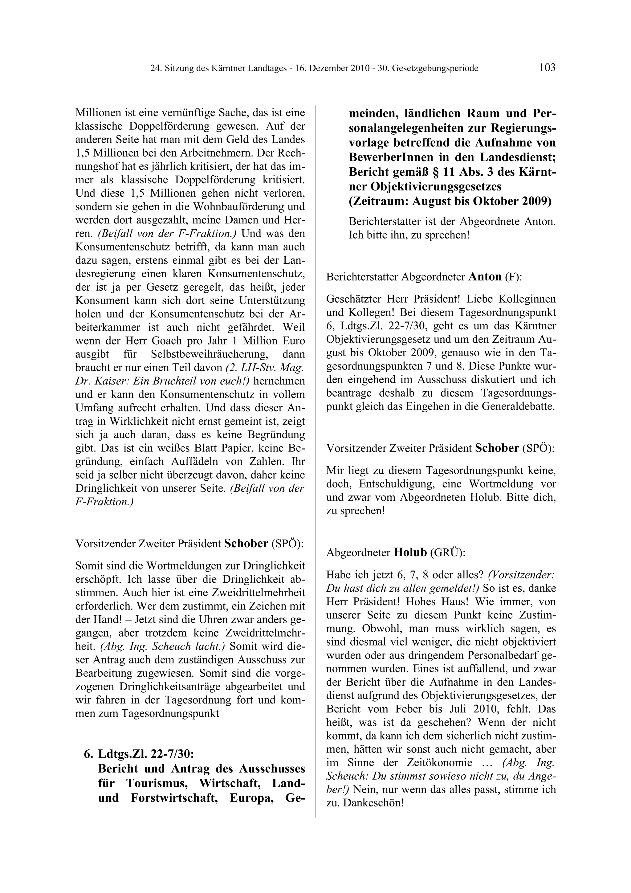 24. LTG-Sitzung am 16. Dezember 2010