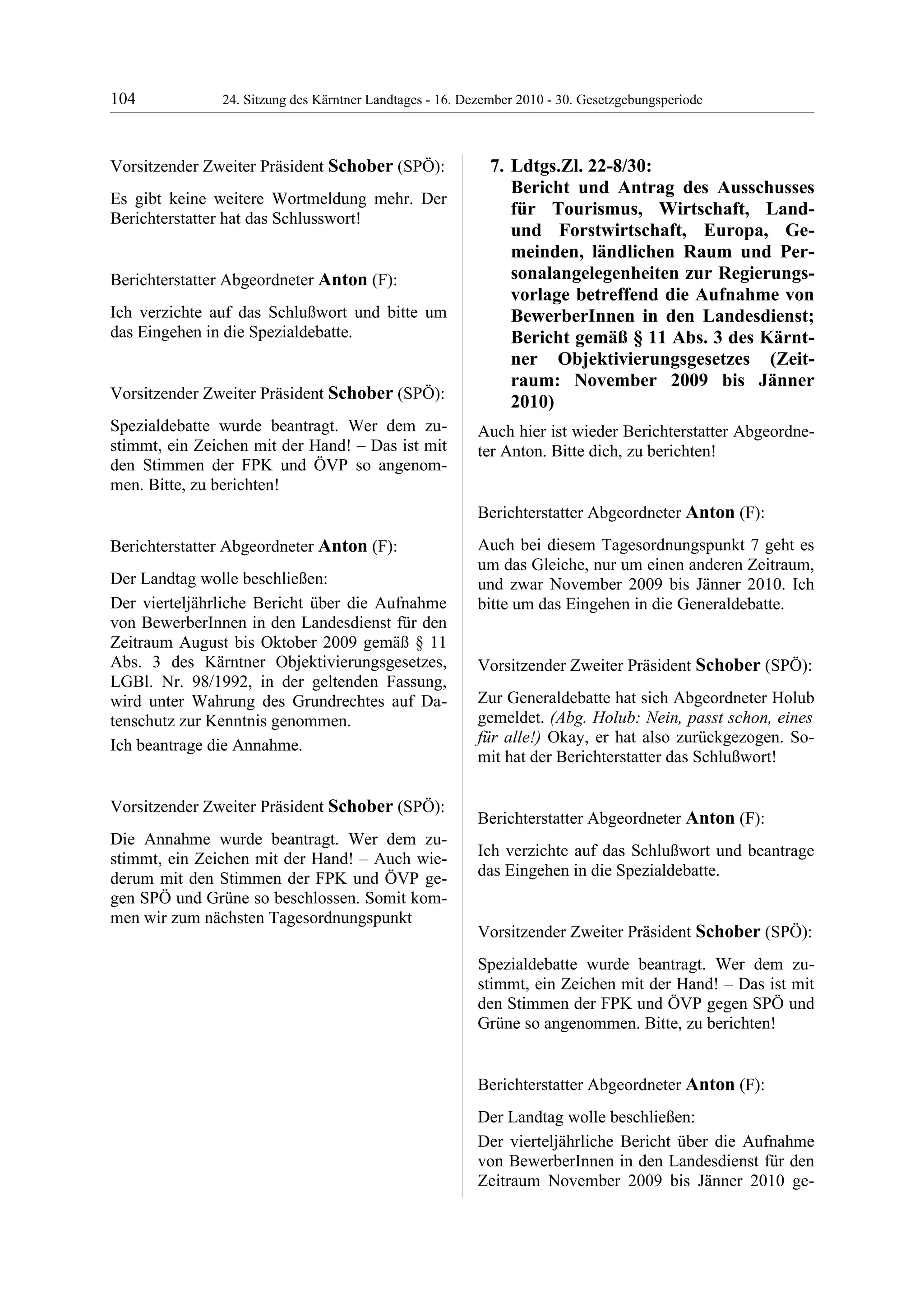 24. LTG-Sitzung am 16. Dezember 2010