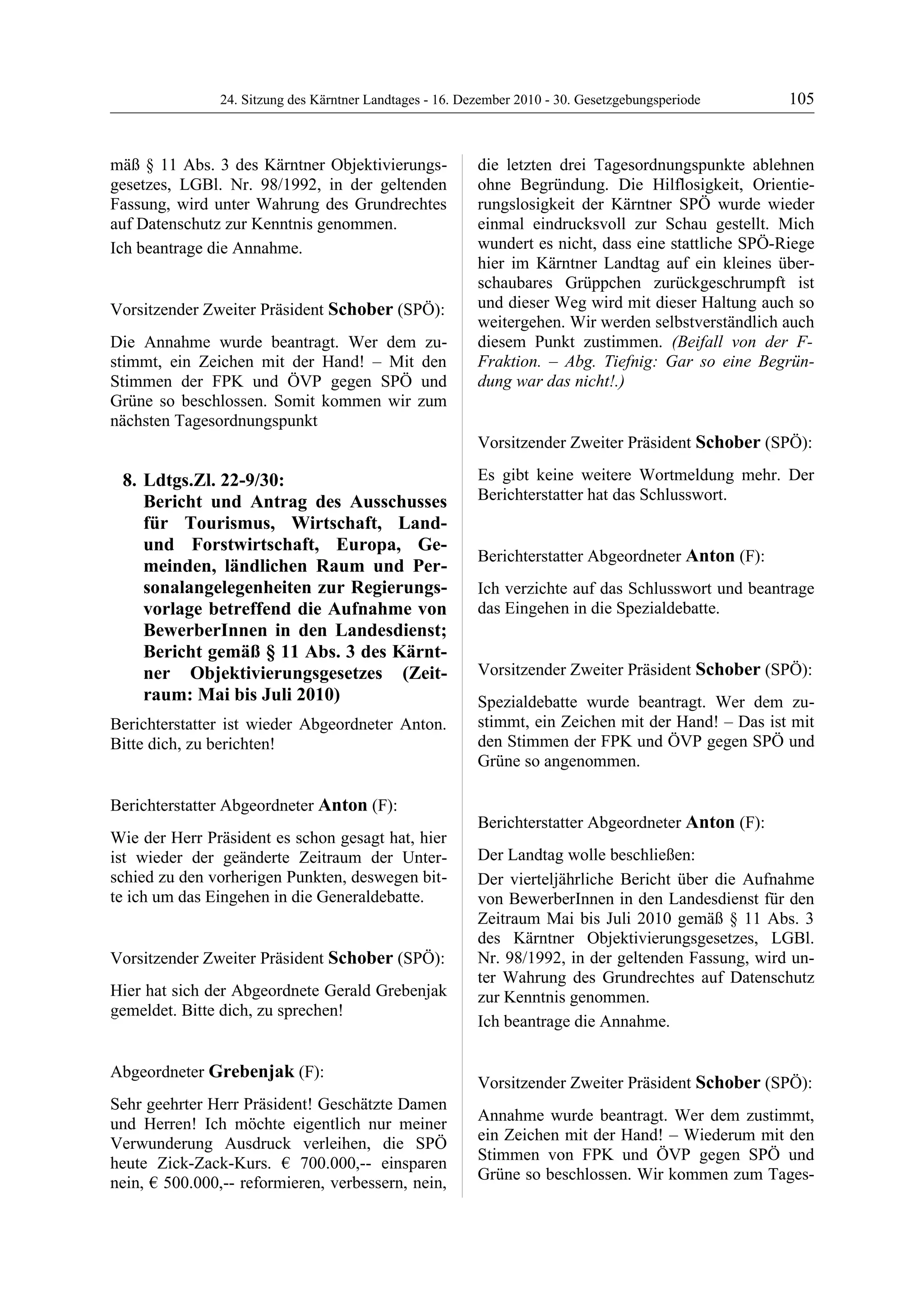 24. LTG-Sitzung am 16. Dezember 2010