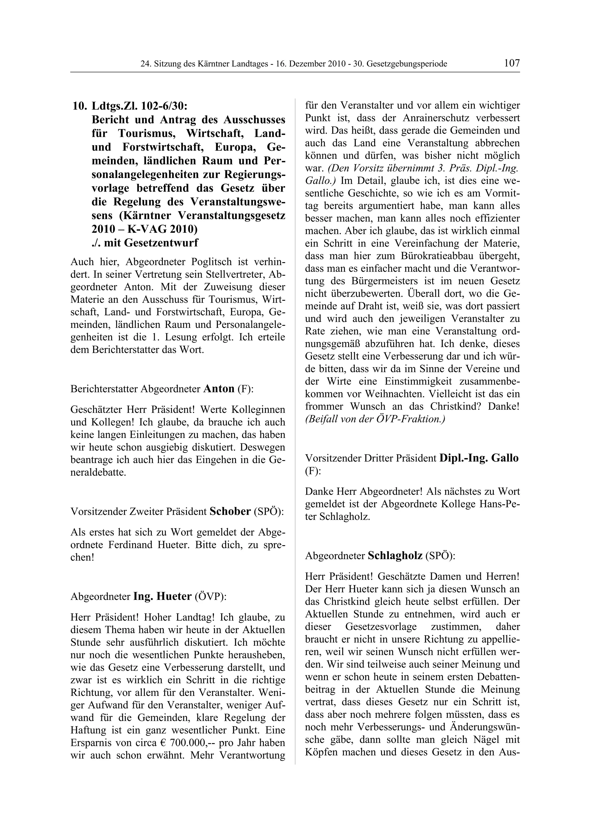 24. LTG-Sitzung am 16. Dezember 2010