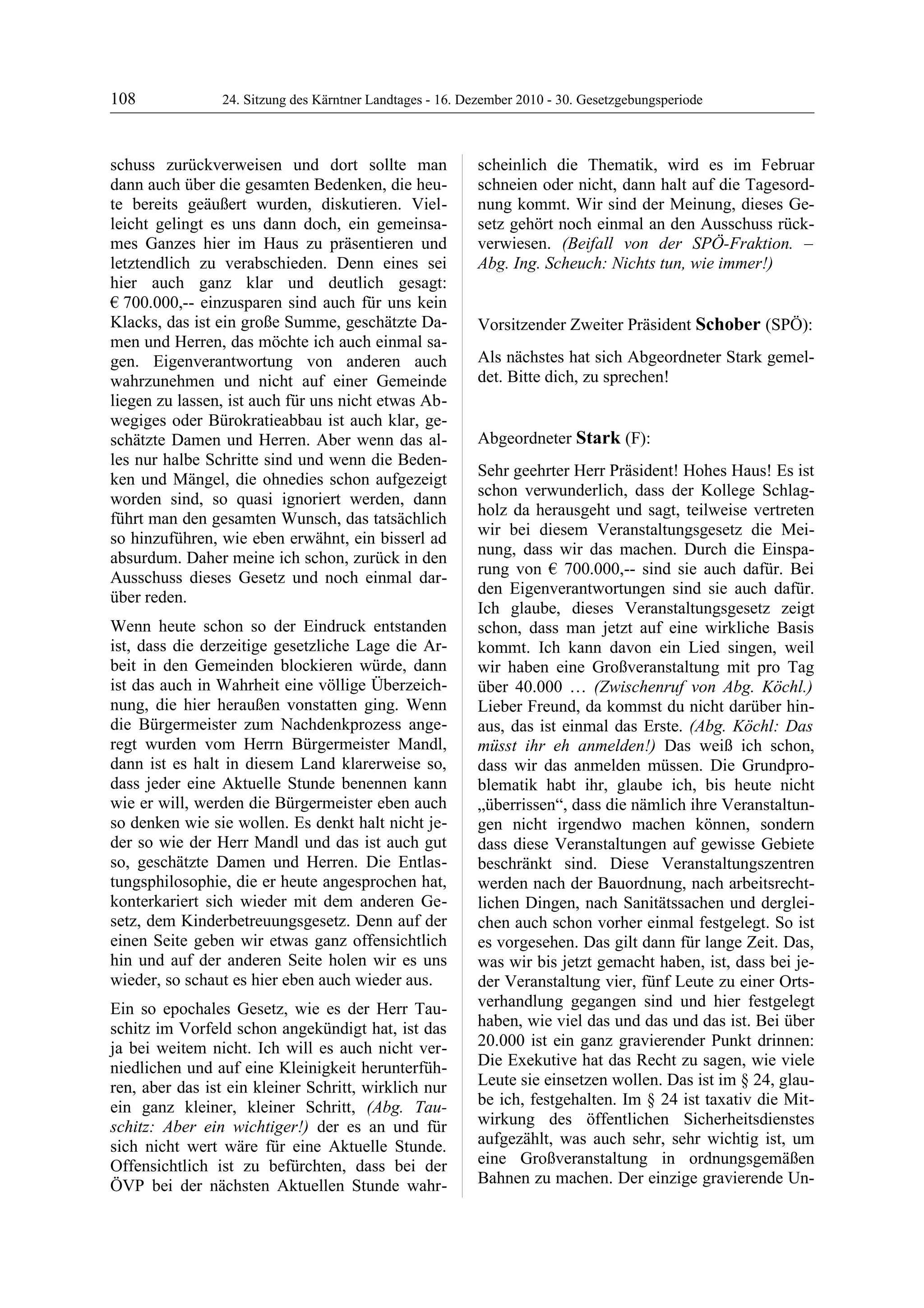 24. LTG-Sitzung am 16. Dezember 2010