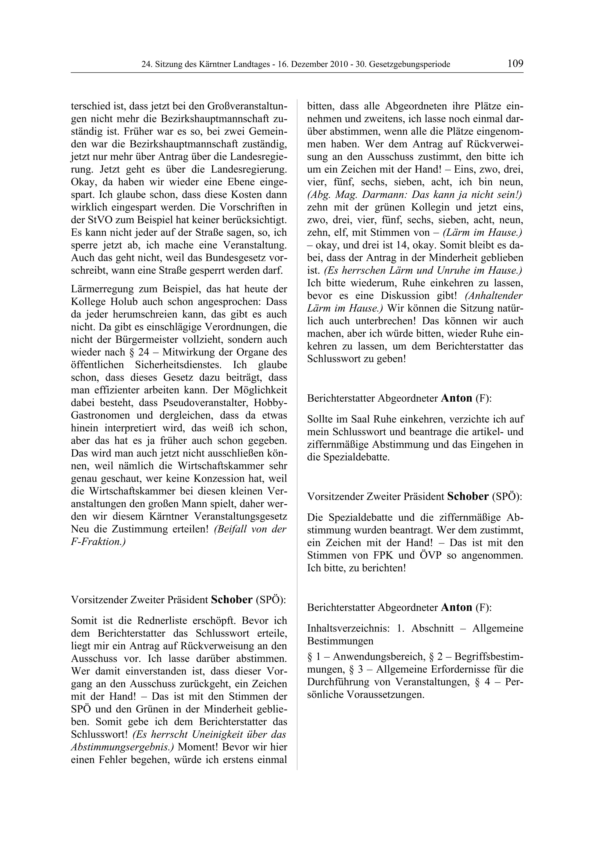 24. LTG-Sitzung am 16. Dezember 2010