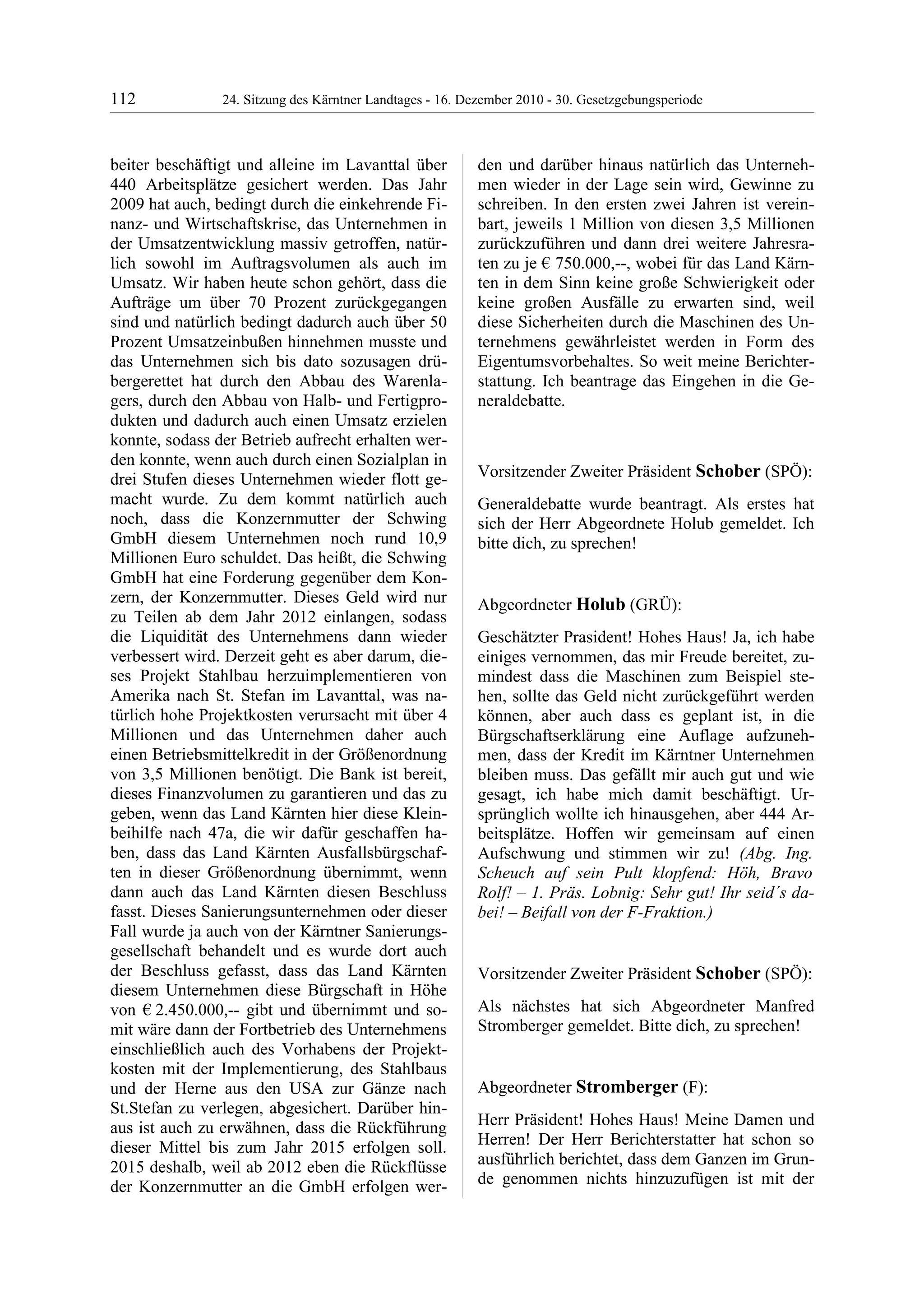 24. LTG-Sitzung am 16. Dezember 2010