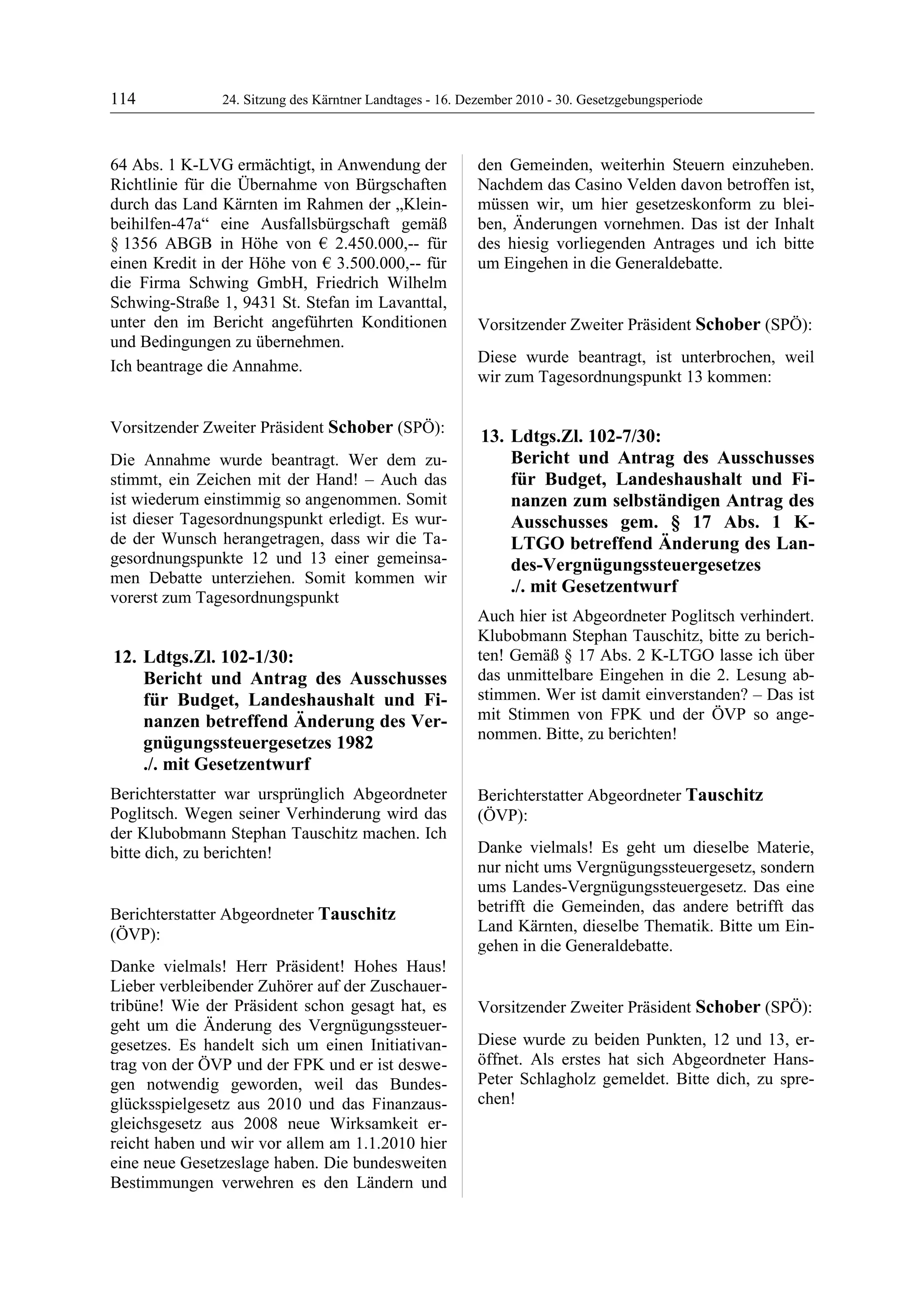 24. LTG-Sitzung am 16. Dezember 2010