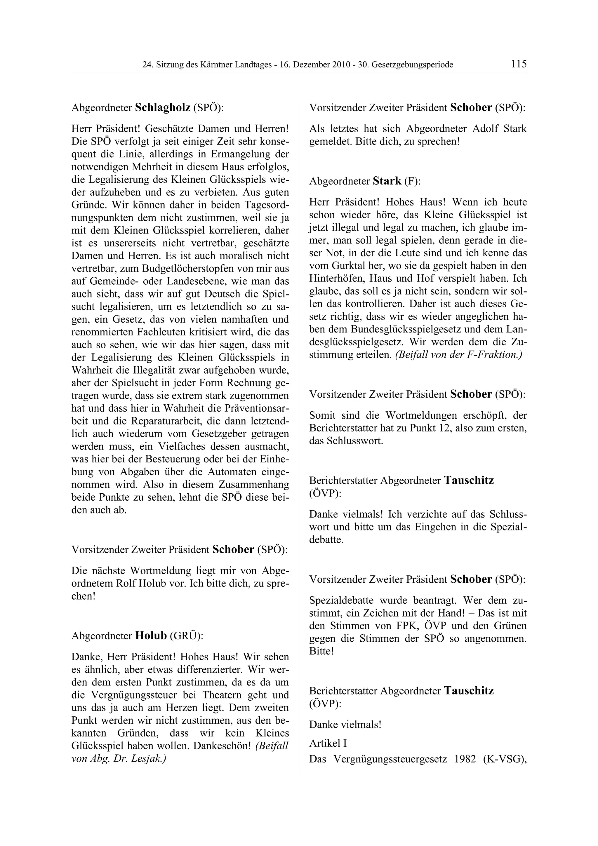 24. LTG-Sitzung am 16. Dezember 2010