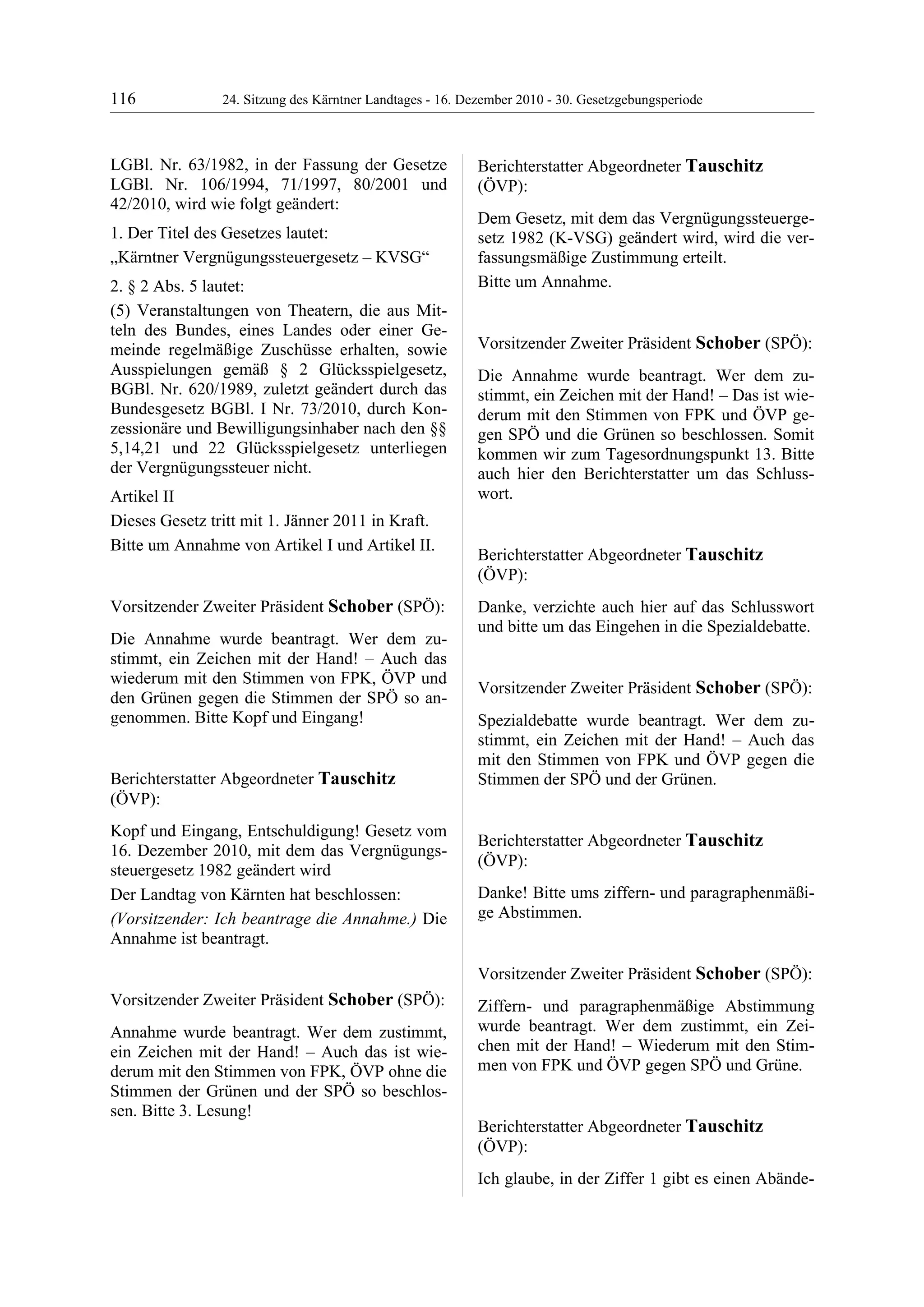 24. LTG-Sitzung am 16. Dezember 2010