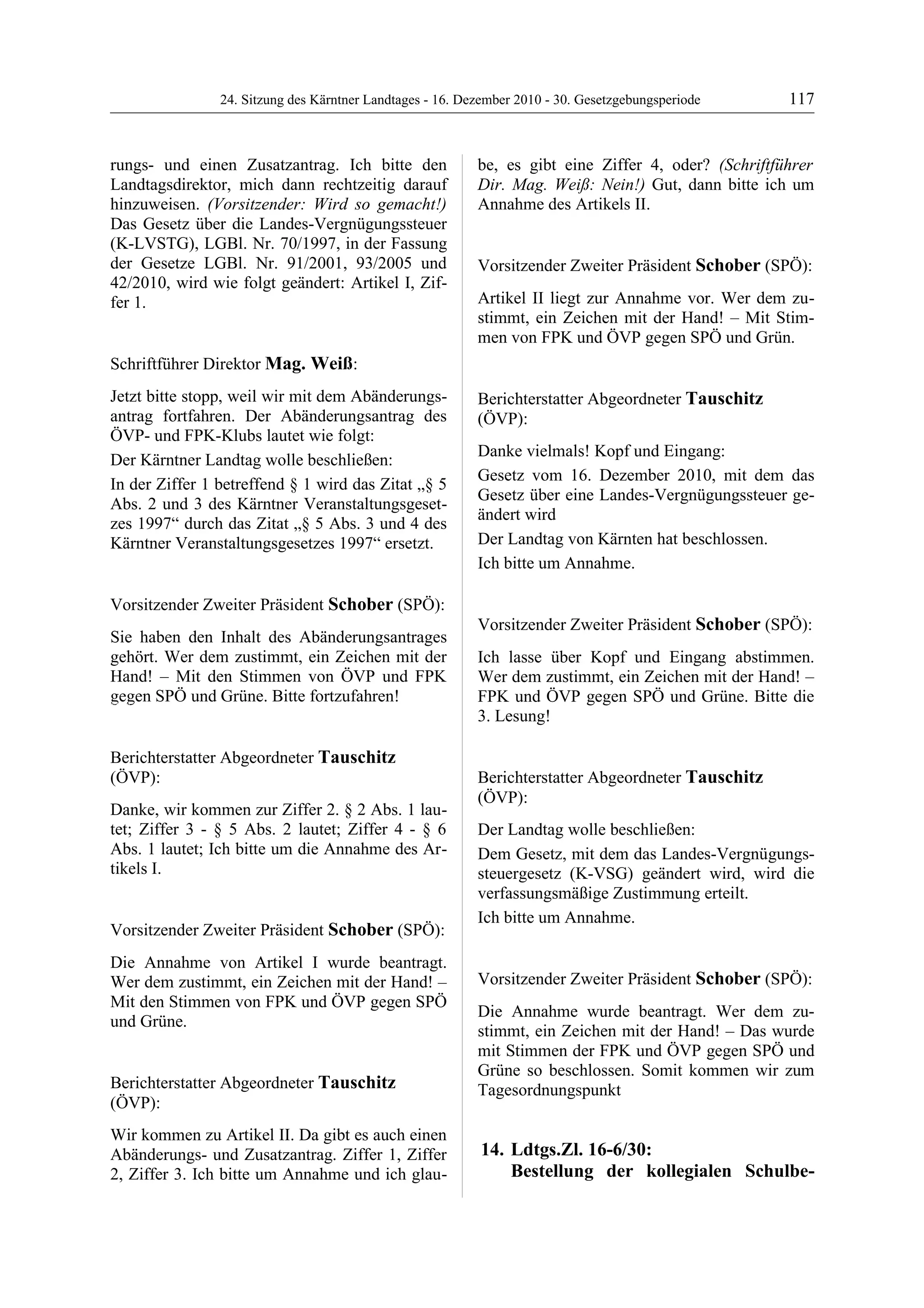 24. LTG-Sitzung am 16. Dezember 2010