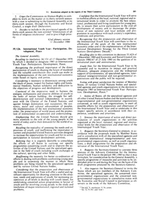 1980 - General Assembly Resolution on the International Youth Year: Participation, Development, Peace (A/RES/35/126)