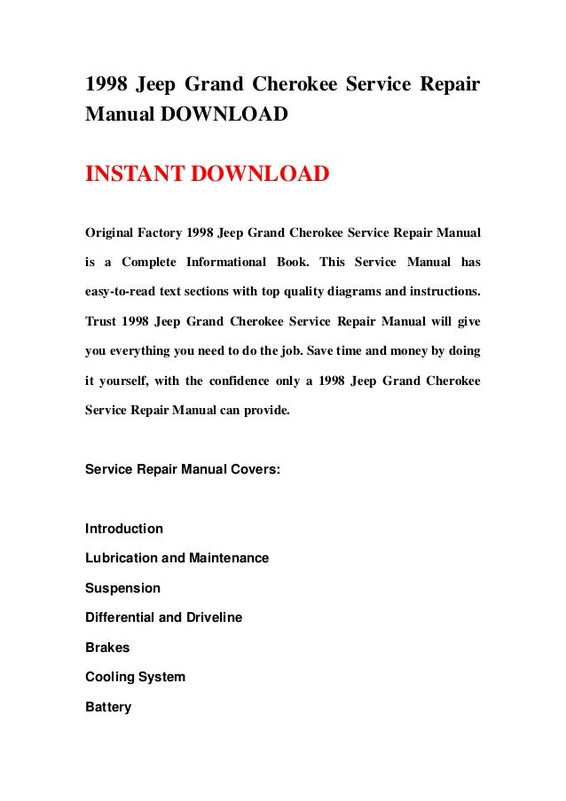 1998 Jeep Grand Cherokee Service Repair Manual Download