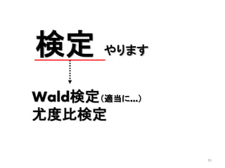 35
検定 やります
Wald検定（適当に…）
尤度比検定
 