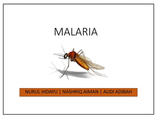 MALARIA
NURUL HIDAYU | NASHRIQ AIMAN | AUDI ADIBAH
 