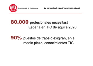 80.000 profesionales necesitará
España en TIC de aquí a 2020
90% puestos de trabajo exigirán, en el
medio plazo, conocimie...