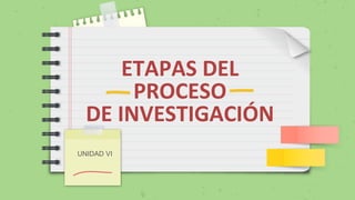 ETAPAS DEL
PROCESO
DE INVESTIGACIÓN
UNIDAD VI
 