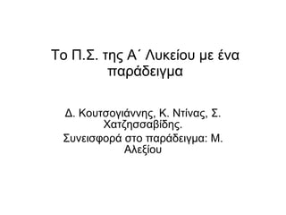 Το Π.Σ. της Α΄ Λυκείου με ένα παράδειγμα Δ. Κουτσογιάννης, Κ. Ντίνας, Σ. Χατζησσαβίδης. Συνεισφορά στο παράδειγμα: Μ. Αλεξίου 
