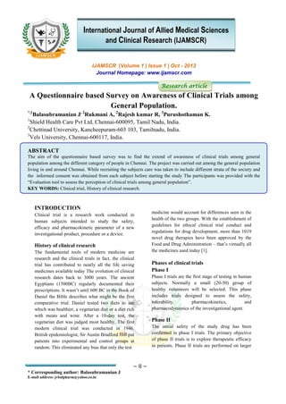 A questionnaire based survey on awareness of clinical trials among ...