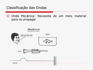 Classificação das Ondas

 Onda Mecânica: Necessita de um meio material
  para se propagar
 
