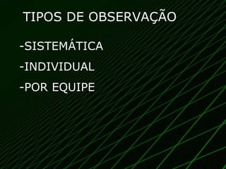 TIPOS DE OBSERVAÇÃO SISTEMÁTICA INDIVIDUAL POR EQUIPE 