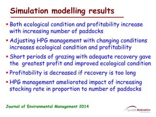 Simulation modelling results 
 Both ecological condition and profitability increase 
with increasing number of paddocks 
...