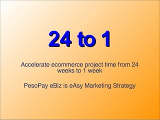 24 to 1 Accelerate ecommerce project time from 24 weeks to 1 week PesoPay eBiz is eAsy Marketing Strategy 