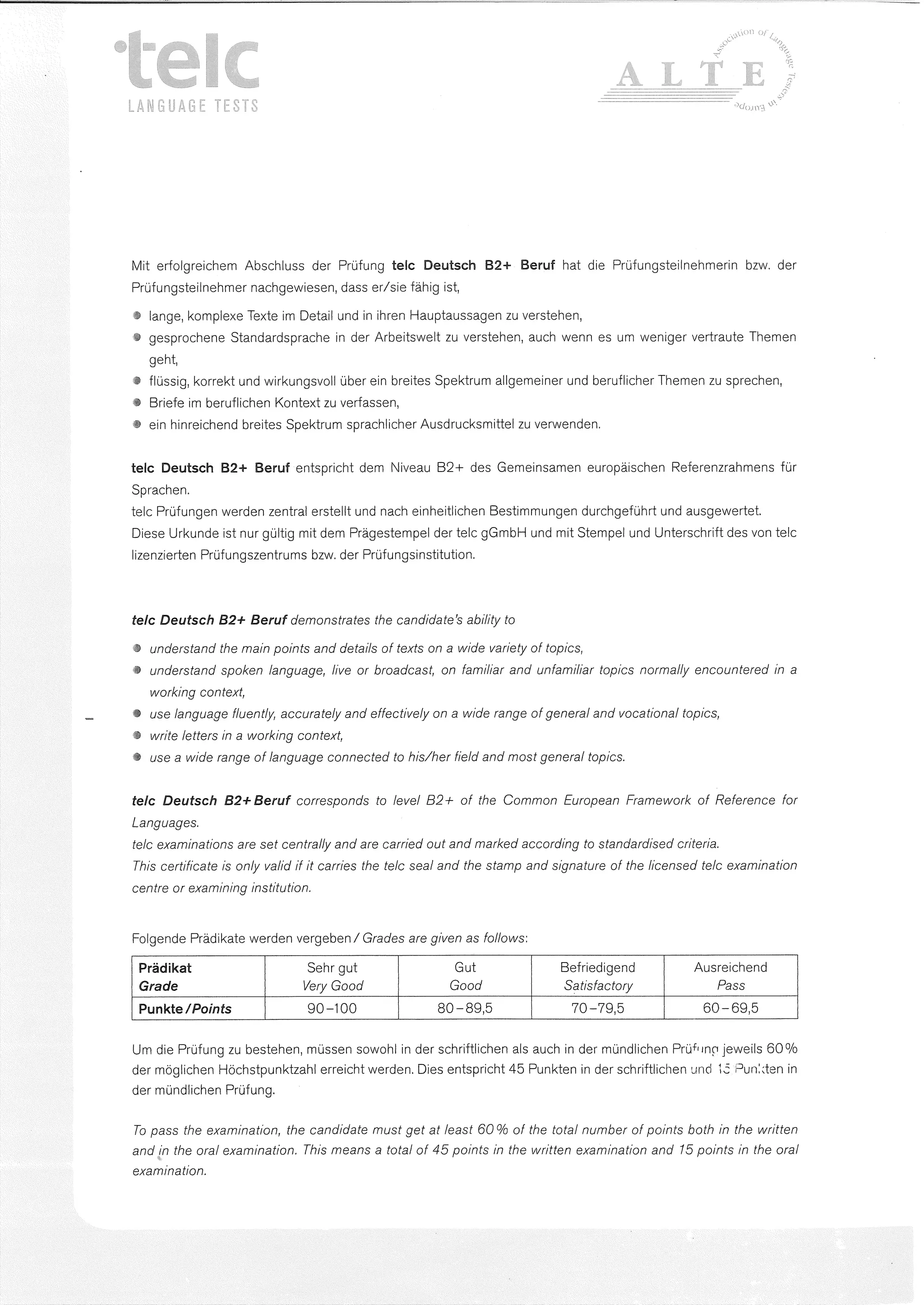 Alyona Tanaseychuk_B2+ Beruf Deutsch TELC Zertifikat | PDF Alyona Tanaseychuk_B2+ Beruf Deutsch TELC Zertifikat | PDF