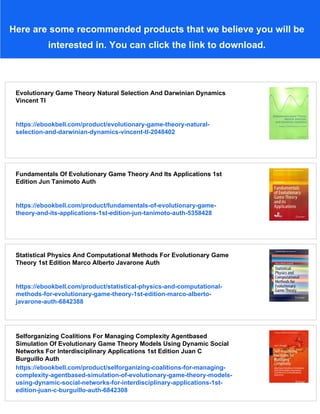 Evolutionary Game Theory J Mckenzie Alexander | PDF