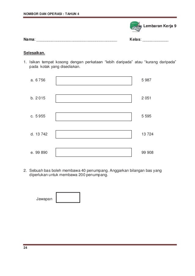 Latihan Matematik Tahun 4 Mengikut Topic Dan Jawapan  malaykuri