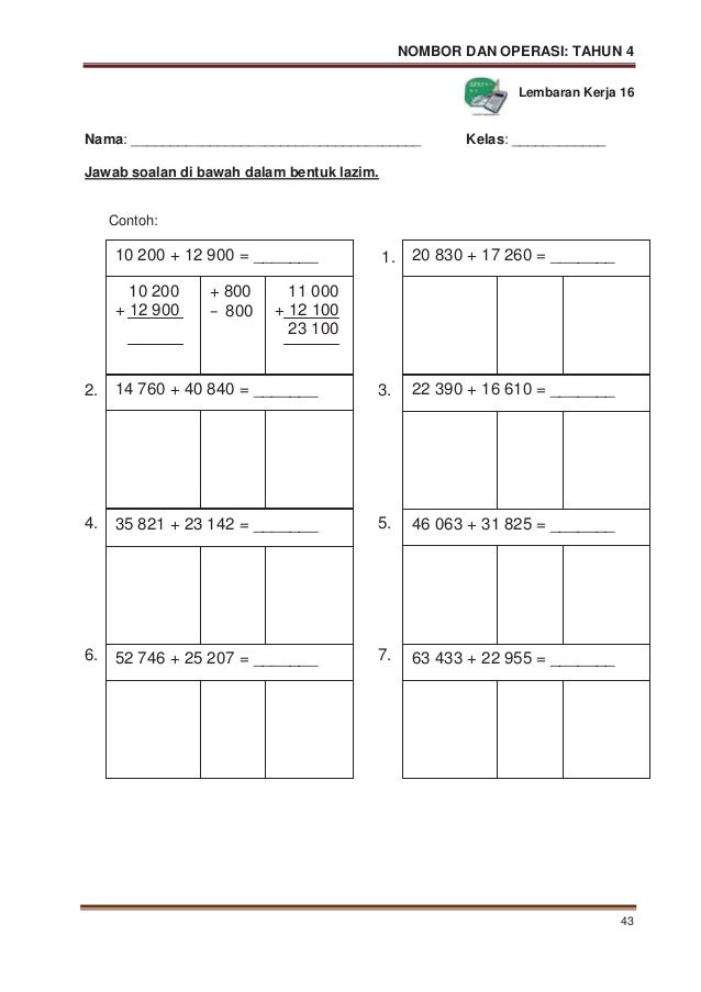 Soalan Darab Matematik Tahun 2 - Persoalan w