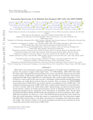 Draft version June 24, 2024
Typeset using L
A
TEX twocolumn style in AASTeX631
Transmission Spectroscopy of the Habitable ...