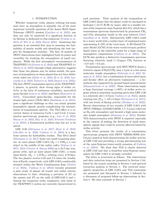 2
1. INTRODUCTION
Whether temperate rocky planets orbiting low-mass
stars have an atmosphere is arguably one of the most
i...