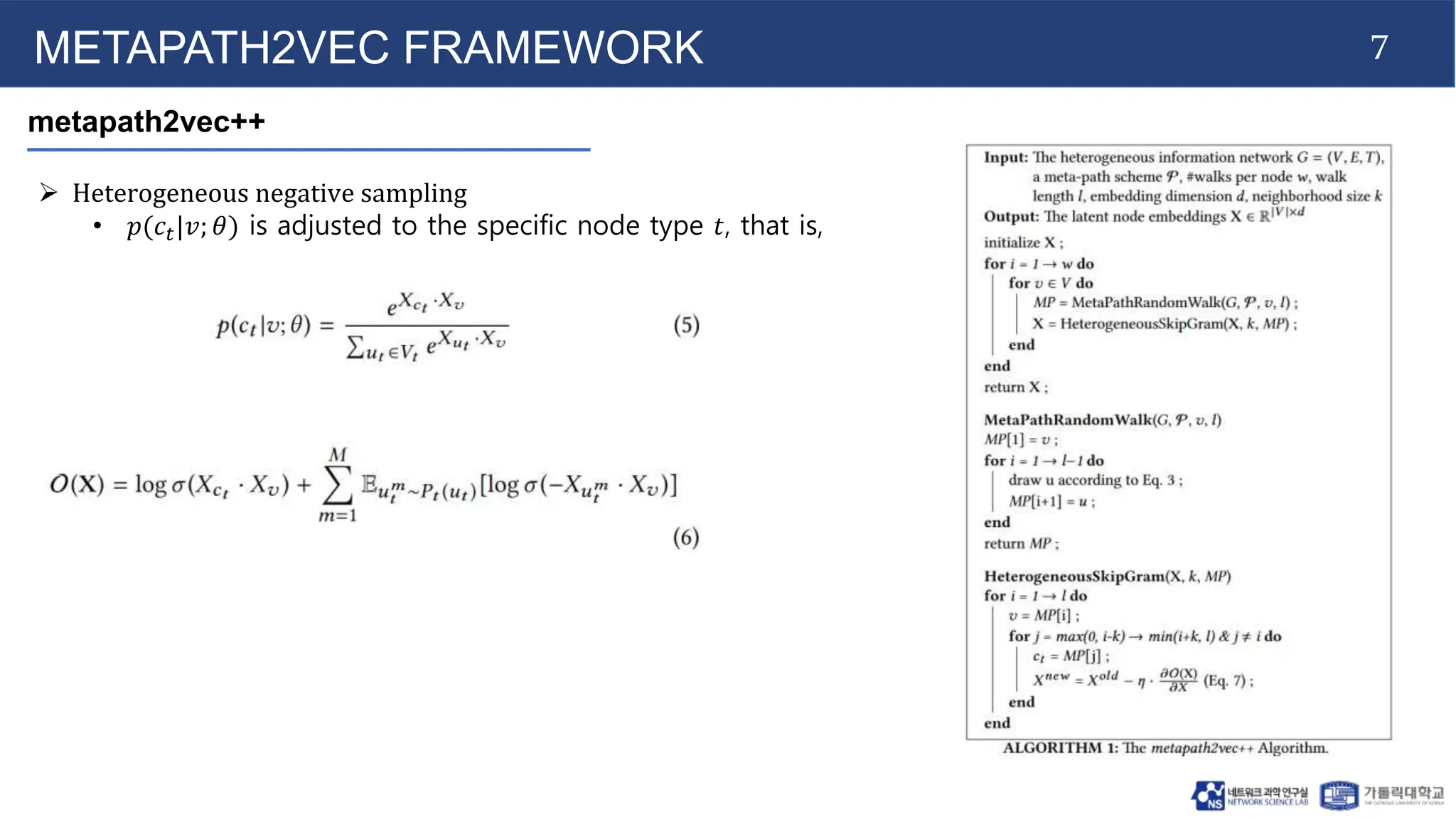 7
METAPATH2VEC FRAMEWORK
metapath2vec++
 Heterogeneous negative sampling
• 𝑝(𝑐𝑡|𝑣; 𝜃) is adjusted to the specific node type 𝑡, that is,
 