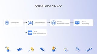 Cloud
Monitoring
Cloud Build
Cloud
Source Repositories
Artifact Registry
Google
Kubernetes Engine
오늘의 Demo 시나리오
 