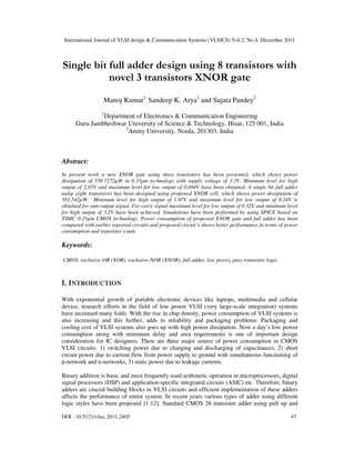 Single bit full adder design using 8 transistors with novel 3 ...