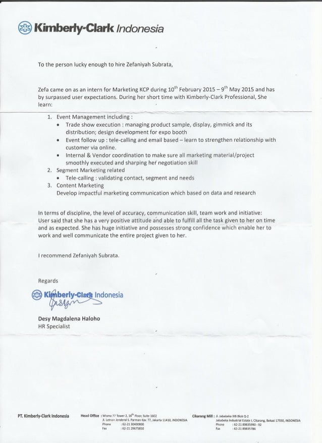 Surat Rekomendasi Kimberly