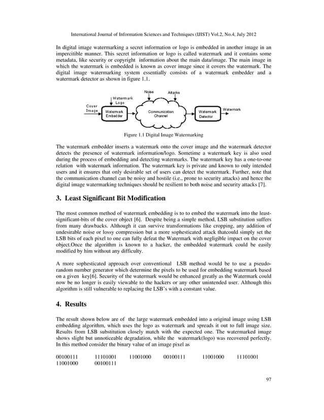 ANALYSIS OF IMAGE WATERMARKING USING LEAST SIGNIFICANT BIT ALGORITHM | PDF