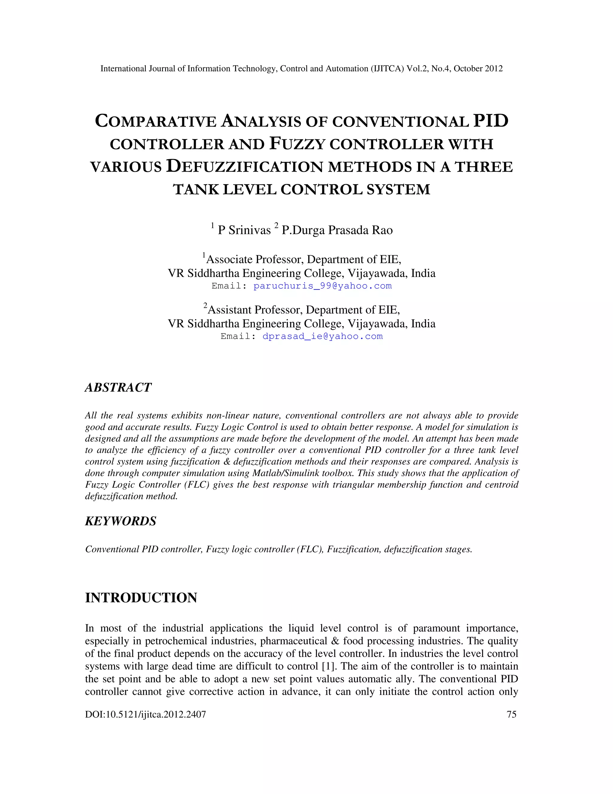COMPARATIVE ANALYSIS OF CONVENTIONAL PID CONTROLLER AND FUZZY ...