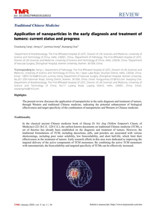 application of nanoparticles in the early diagnosis and treatment of ...