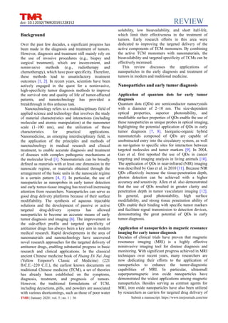 application of nanoparticles in the early diagnosis and treatment of ...
