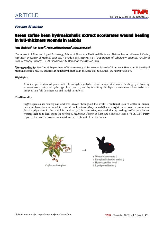 Green coffee bean hydroalcoholic extract accelerates wound healing in