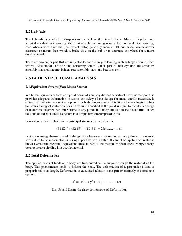 finite element analysis of pedal power hub dynamo cover letters msej