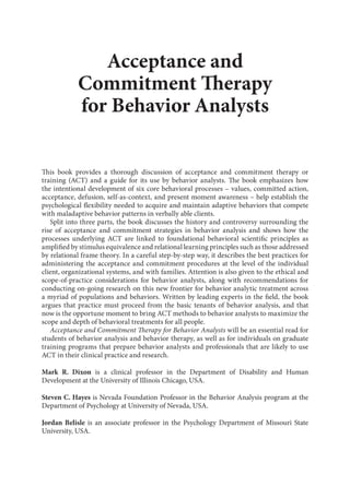 Acceptance And Commitment Therapy For Behavior Analysts A Practice ...